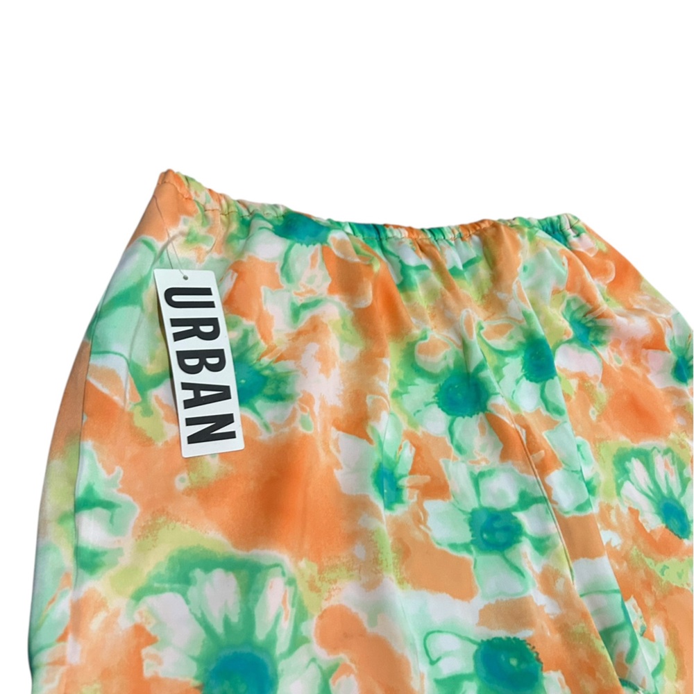 Urban Outfitters dopamine Jenna floral satin wide leg pull-on pants orange green - Picture 4 of 5
